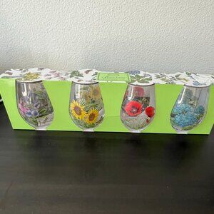 Portmeirion Botanic Garden Stemless Wine Glasses Set Of 4 Floral Design 19 oz Ne